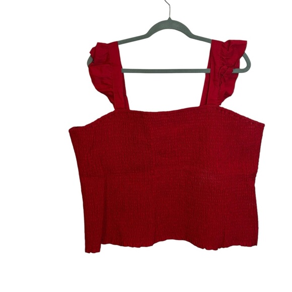 Old Navy Robbie Red Smocked Fitted Ruffle Blouse - Picture 2 of 6